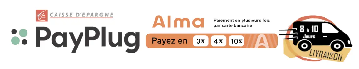 Pairement sécurisé avec Payplug ou en plusieurs fois avec Alma